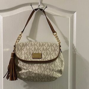 Michael Kors Tan and Brown Logo Shoulder Bag